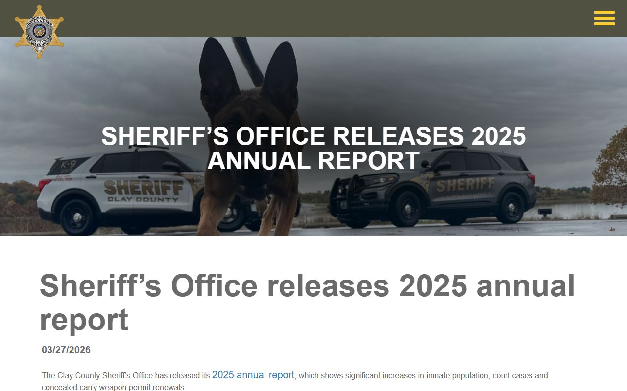 Clay County inmate population annual report news release