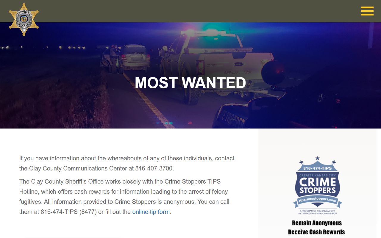Clay County official photo records on most wanted page
